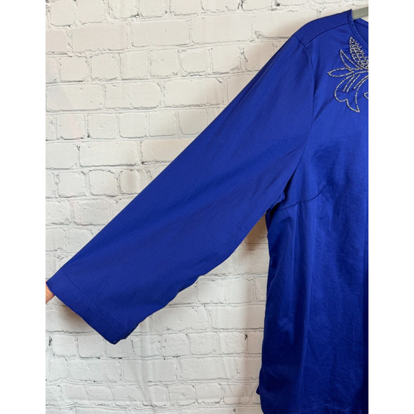 CHICO'S royal blue cotton stretch beaded top blouse tunic size 2 12 L - Picture 5 of 9